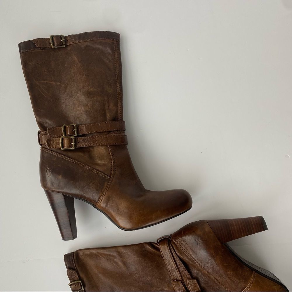 Frye Brown Leather Heeled Riding Boots